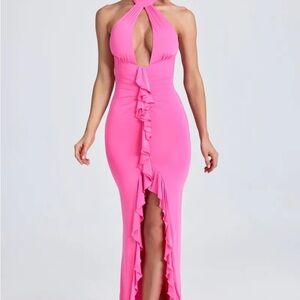Oh Polly Pink Halter Dress maxi